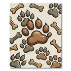 Playful Brown Paw and Bone Illustration Rug