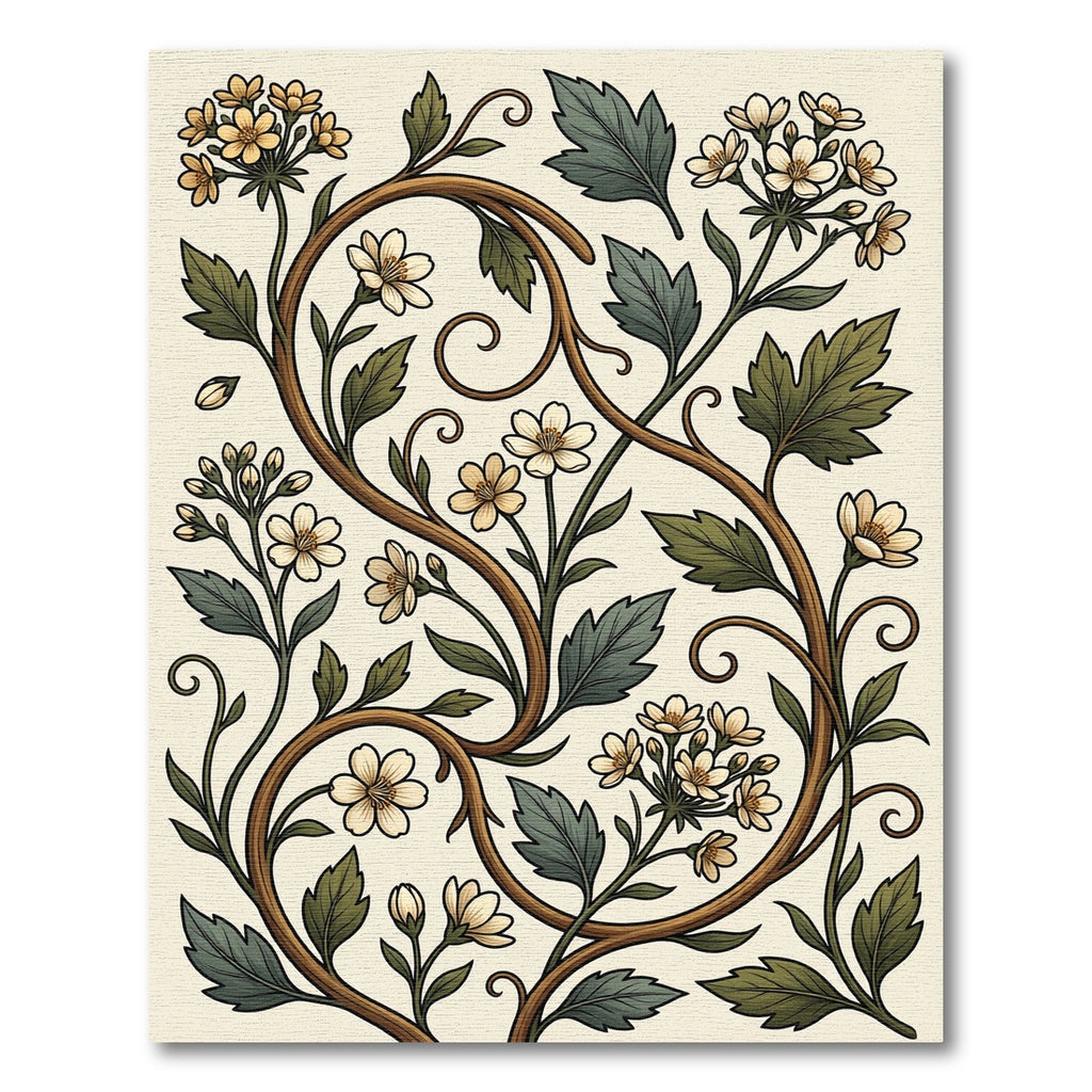Elegant Cream Botanical Scroll Vine Rug