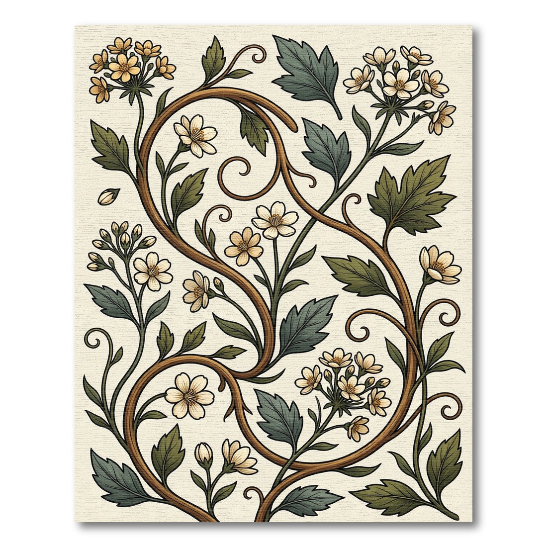 Elegant Cream Botanical Scroll Vine Rug