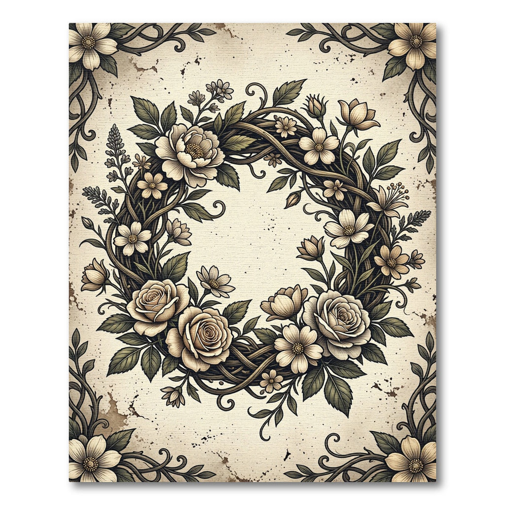 Vintage Floral Wreath Sepia Botanical Rug