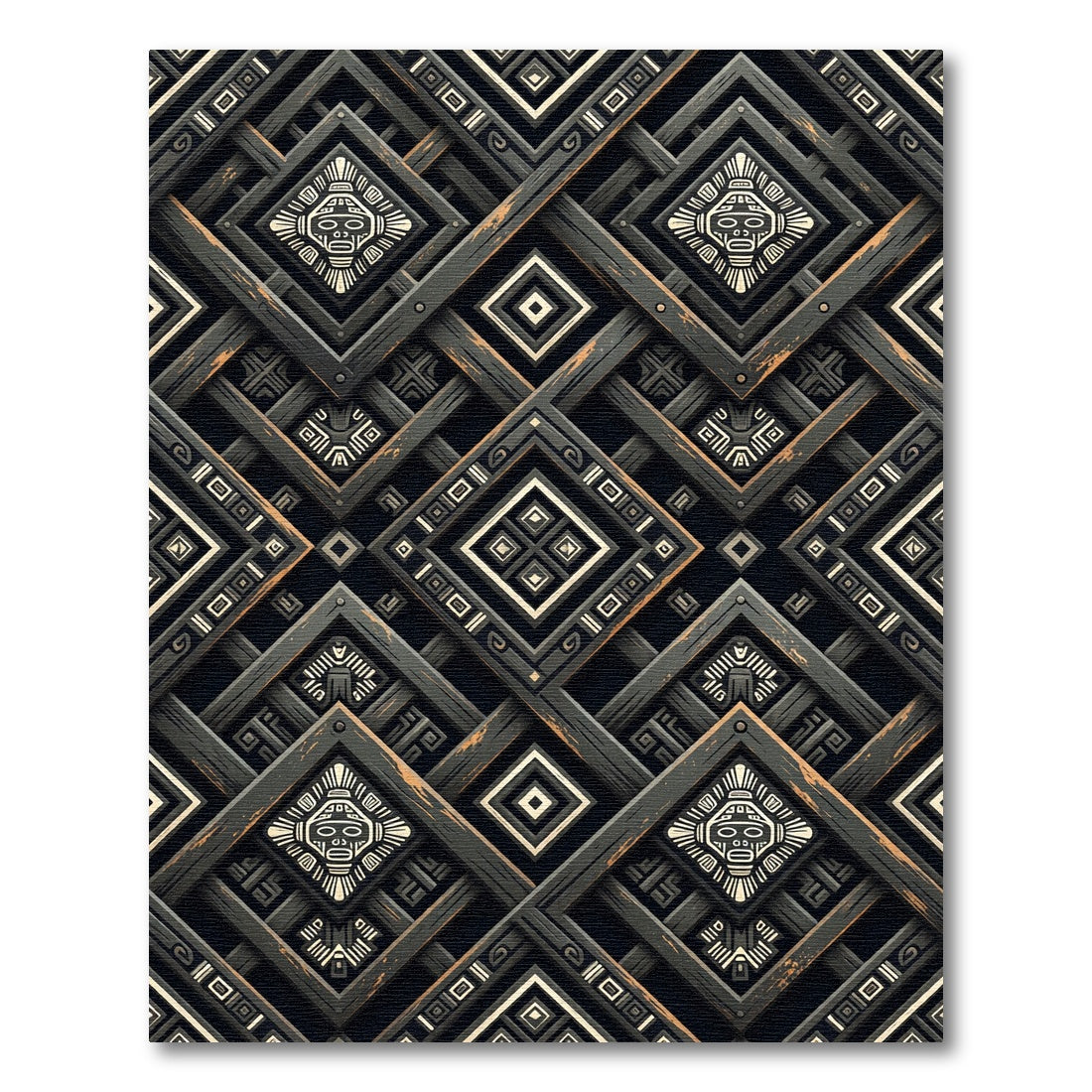 Tribal Face Interlocking Diamond Rug