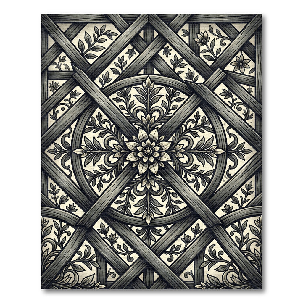 Ornate Wood Lattice Floral Medallion Rug