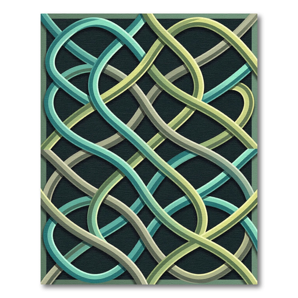 Modern Sage Teal Interlocking Ribbon Curve Rug