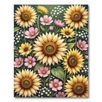 Whimsical Golden Sunflower and Pink Floral Garden Rug
