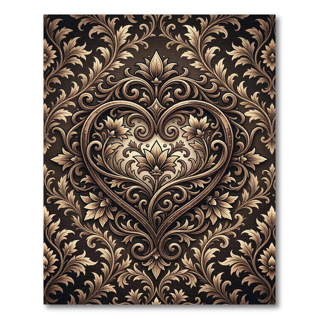 Elegant Bronze Ornate Heart Damask Rug