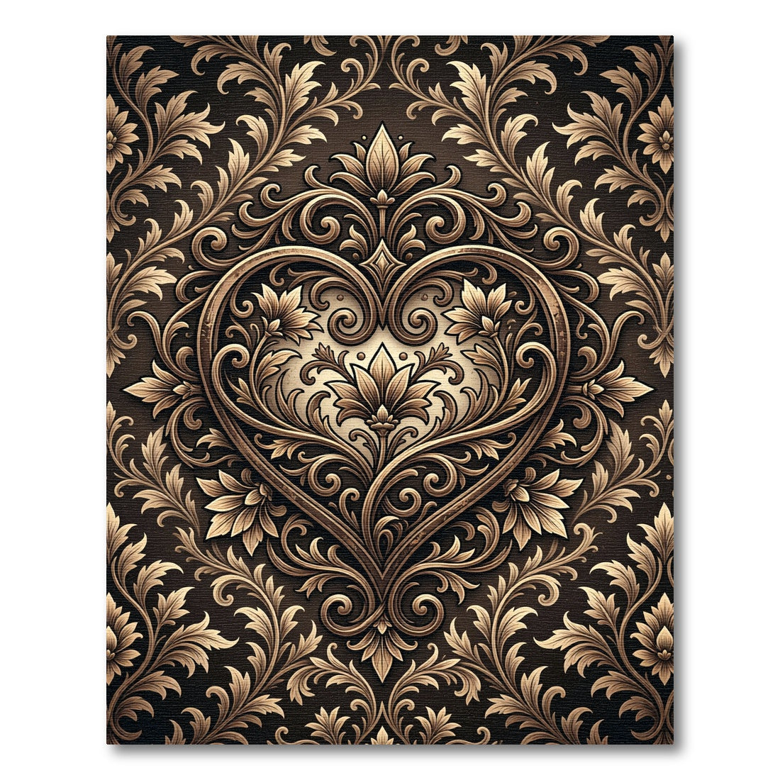 Elegant Bronze Ornate Heart Damask Rug