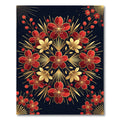 Red Floral Gold Leaf Mandala Rug
