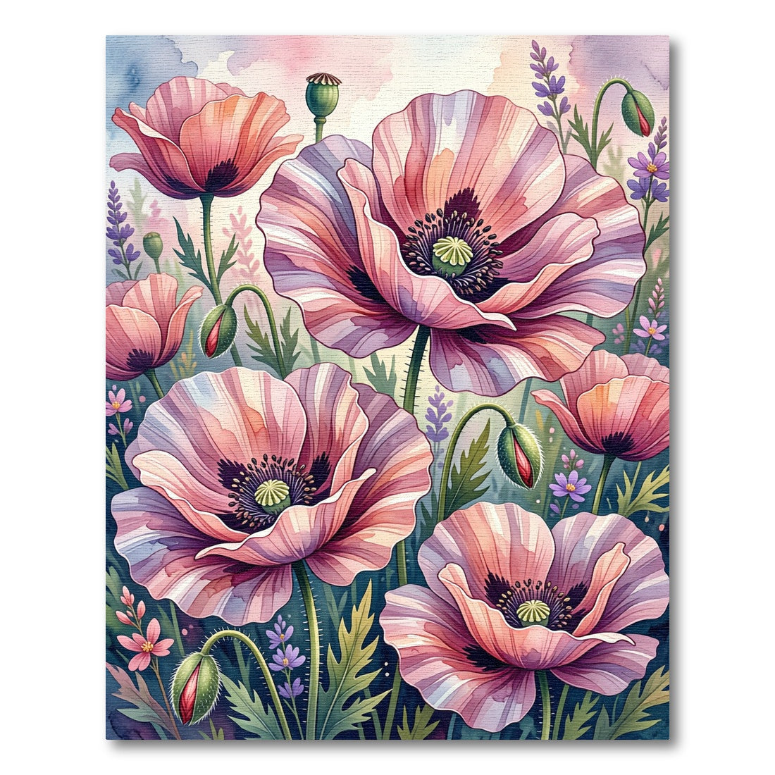 Pastel Pink Poppy Garden Blooms Rug