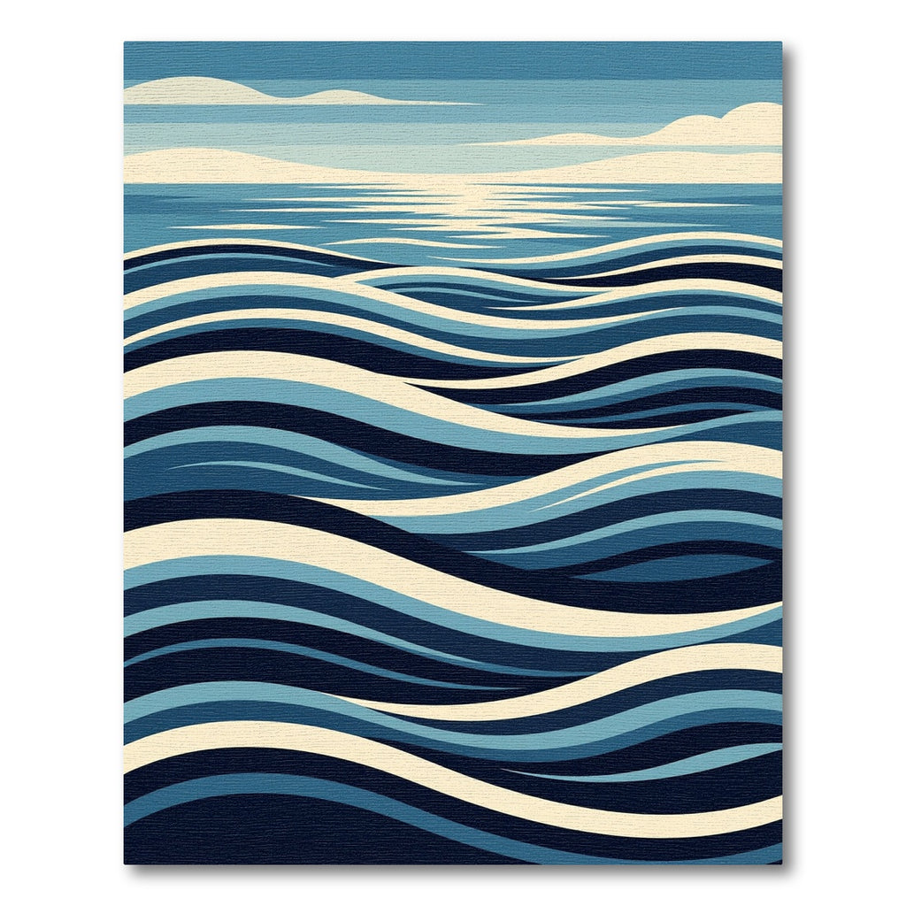 Modern Navy Blue Wavy Ocean Rug