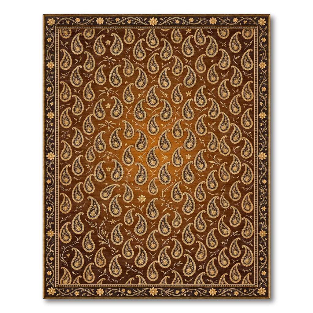 Rich Amber Paisley Floral Border Rug