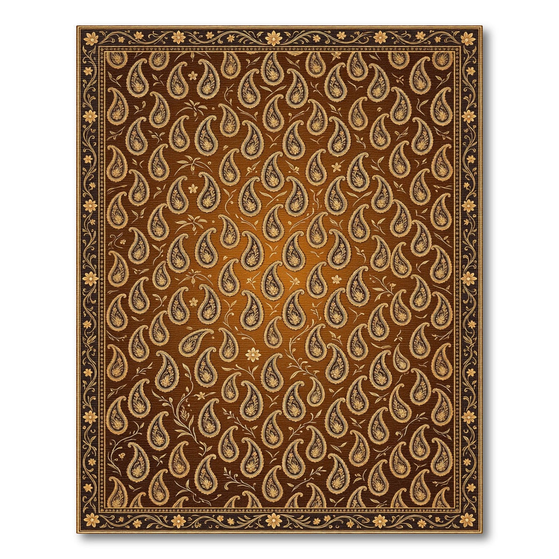 Rich Amber Paisley Floral Border Rug