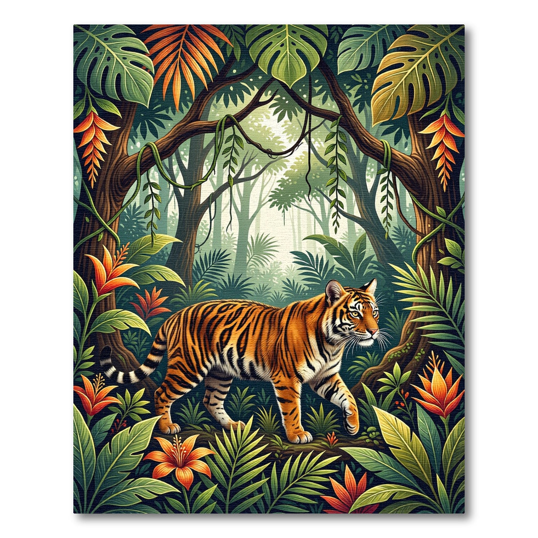Lush Golden Tropical Tiger Jungle Rug
