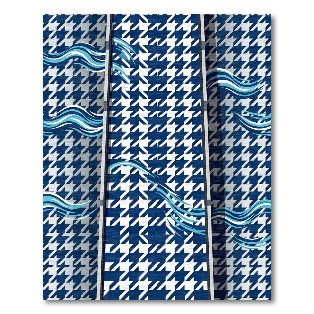 Navy Houndstooth with Dynamic Blue Waves Rug