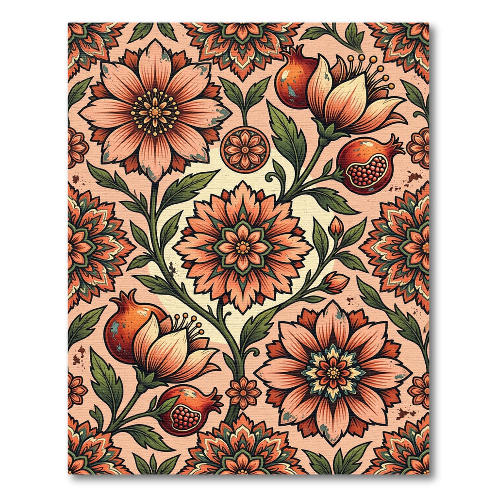 Coral Pomegranate Floral Medallion Rug