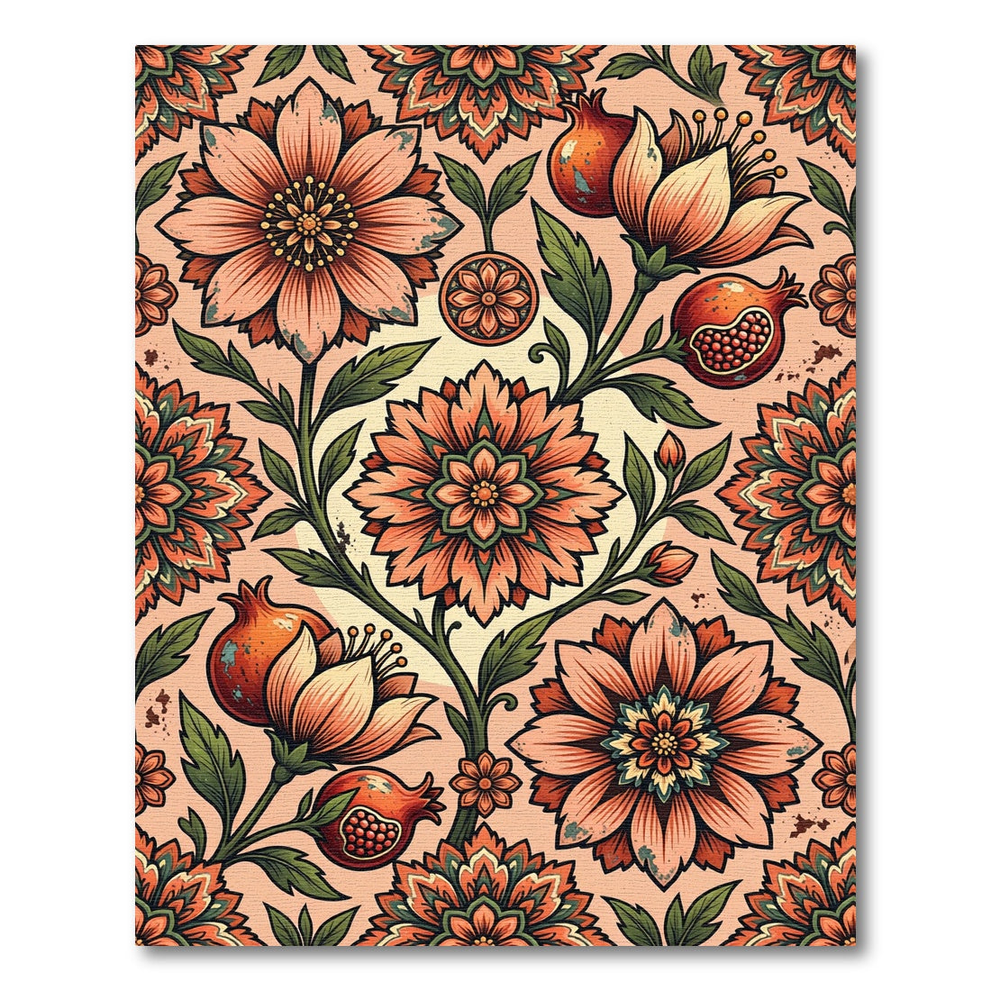 Coral Pomegranate Floral Medallion Rug