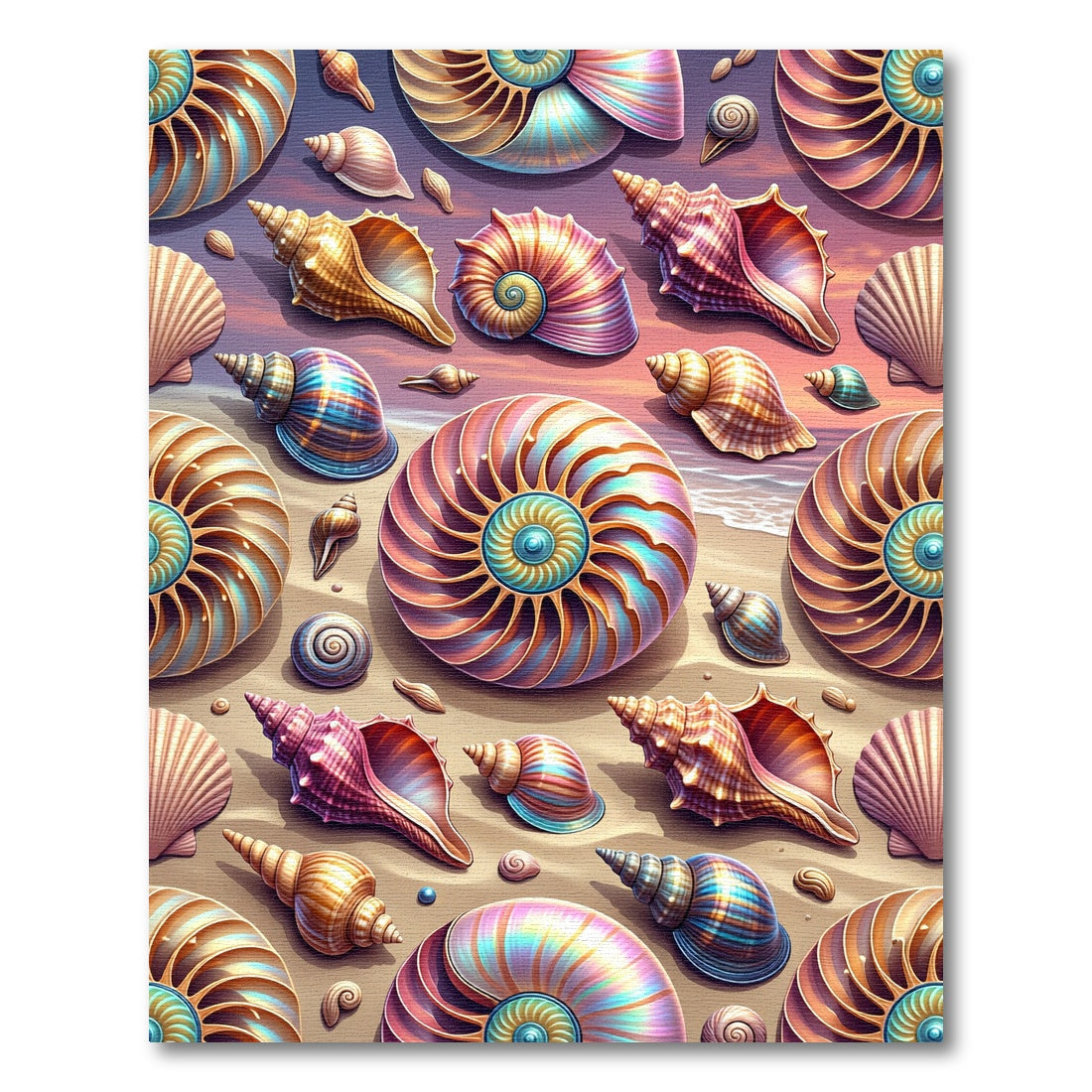 Iridescent Seashell Coastal Beach Scene Rug
