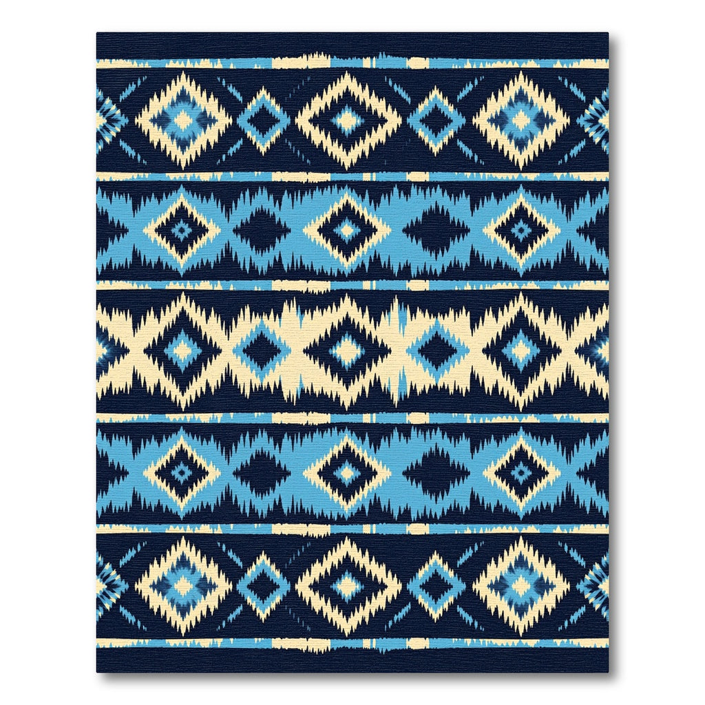 Indigo Blue Ikat Tribal Diamond Stripe Rug
