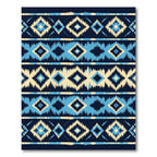 Indigo Blue Ikat Tribal Diamond Stripe Rug