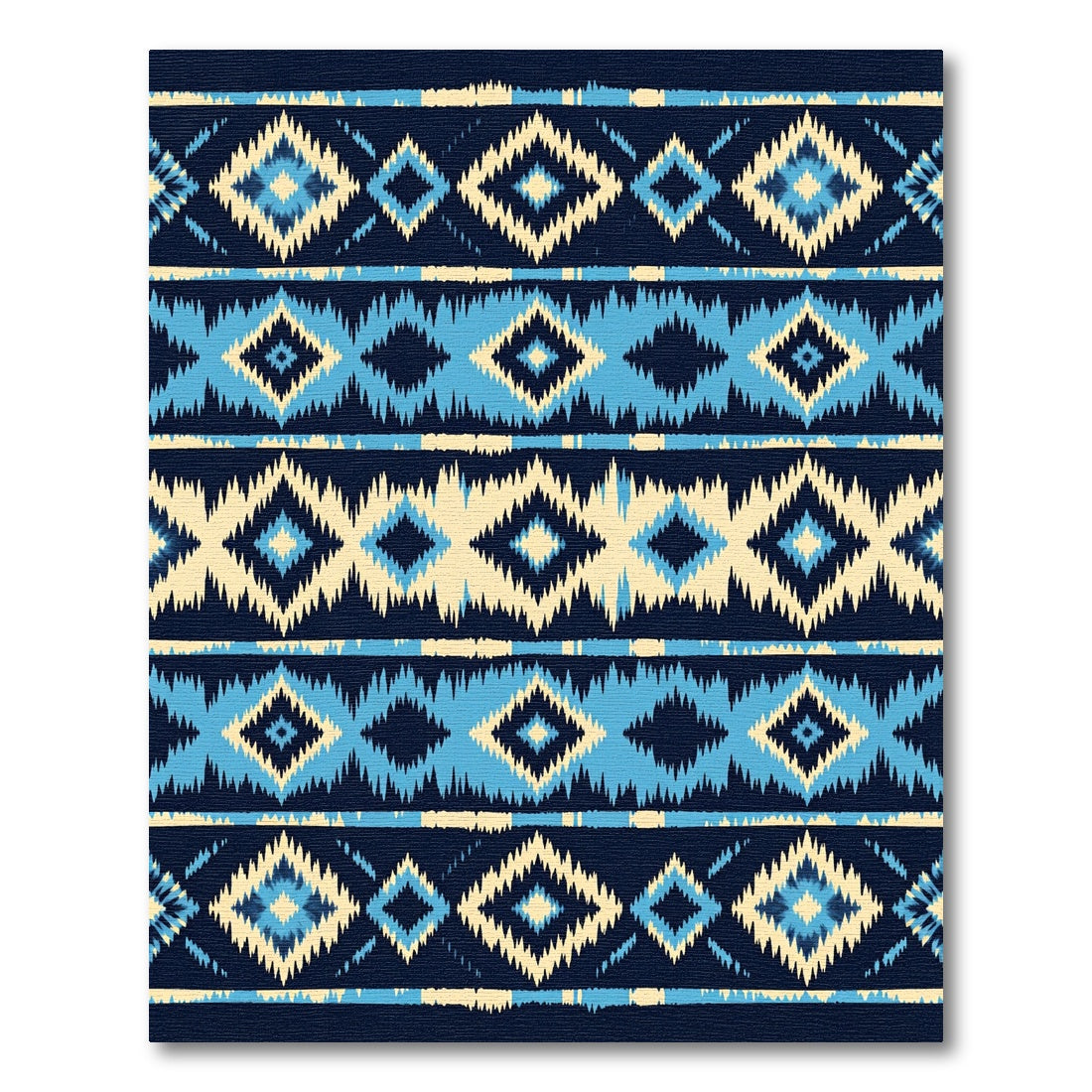 Indigo Blue Ikat Tribal Diamond Stripe Rug