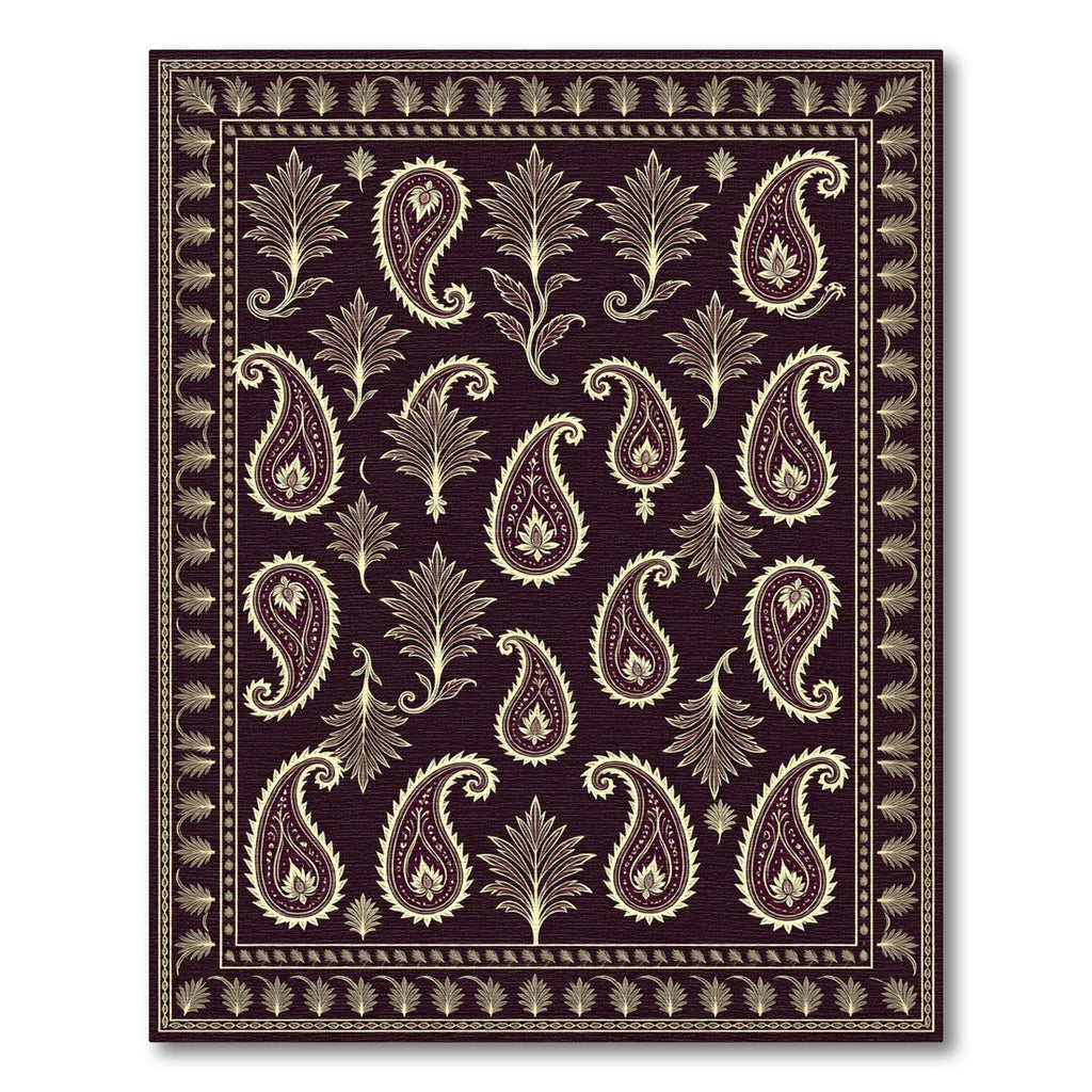 Rich Burgundy Paisley Blossom Border Rug