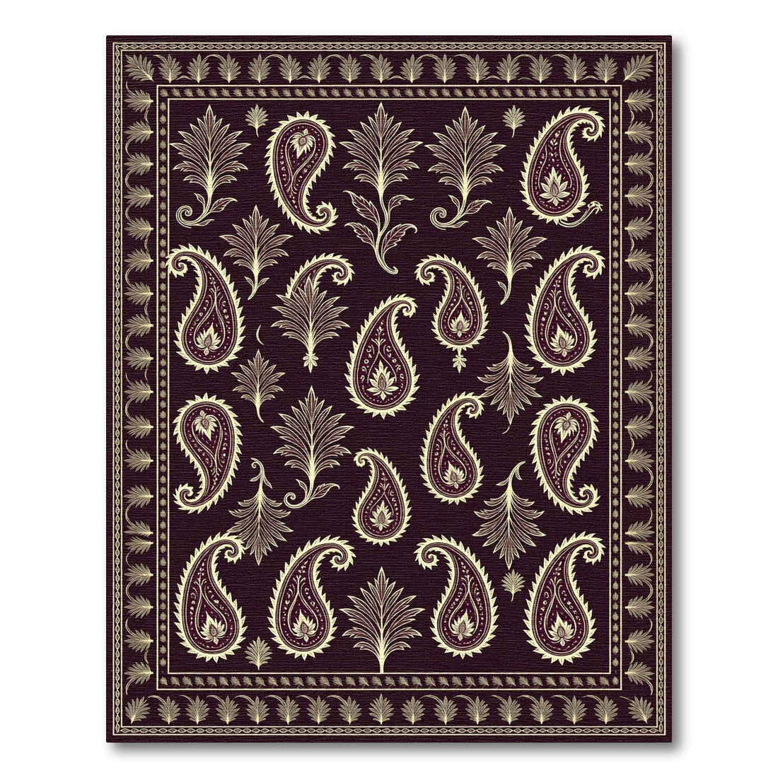 Rich Burgundy Paisley Blossom Border Rug