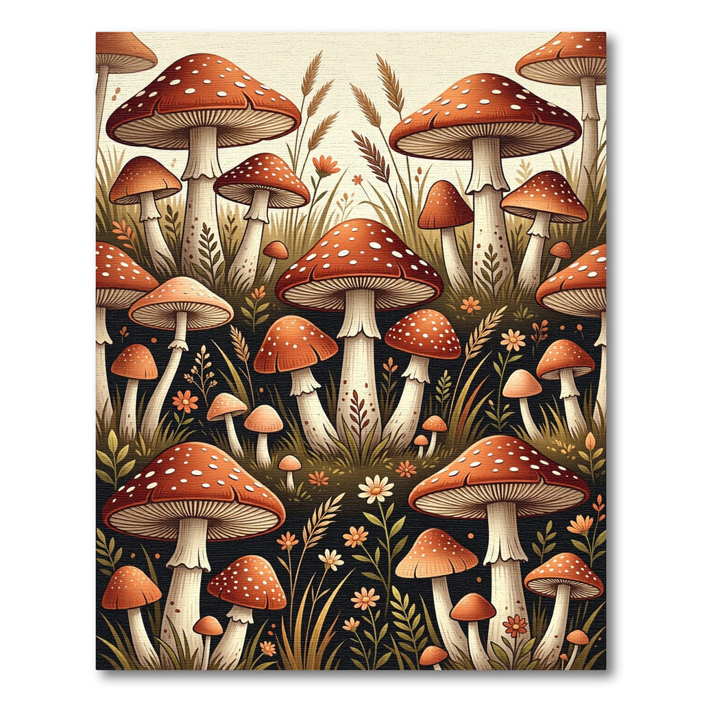 Whimsical Red Mushroom Forest Meadow Rug