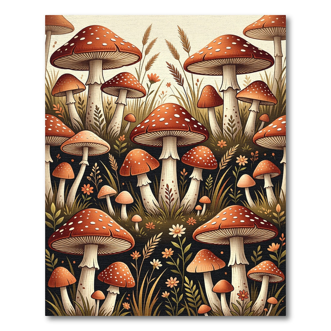 Whimsical Red Mushroom Forest Meadow Rug