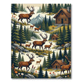 Rustic Woodland Deer Mountain Cabin Landscape Rug