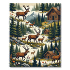 Rustic Woodland Deer Mountain Cabin Landscape Rug