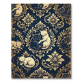 Midnight Blue Sleeping Cats Damask Rug