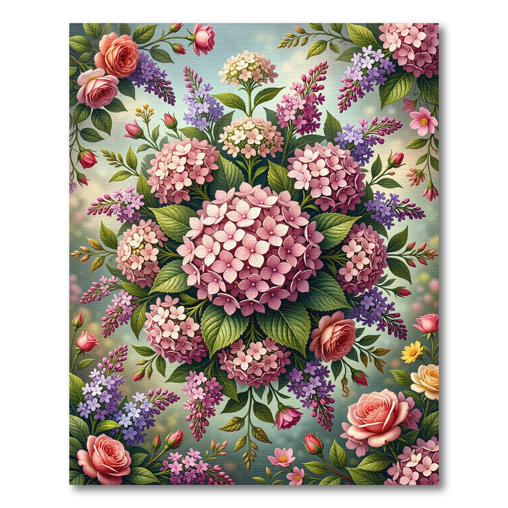 Vibrant Pink Hydrangea Lilac Garden Bouquet Rug
