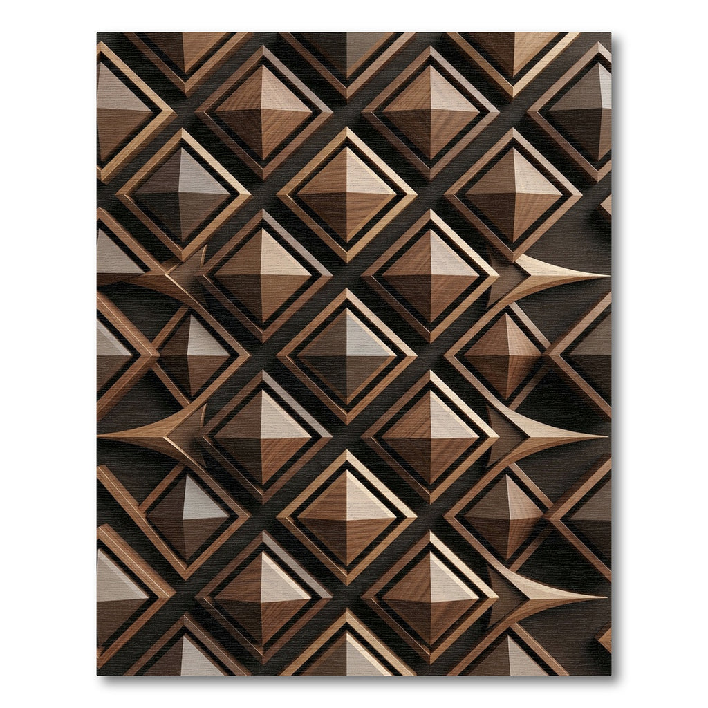 Geometric Wood Tone Pyramid Diamond Rug