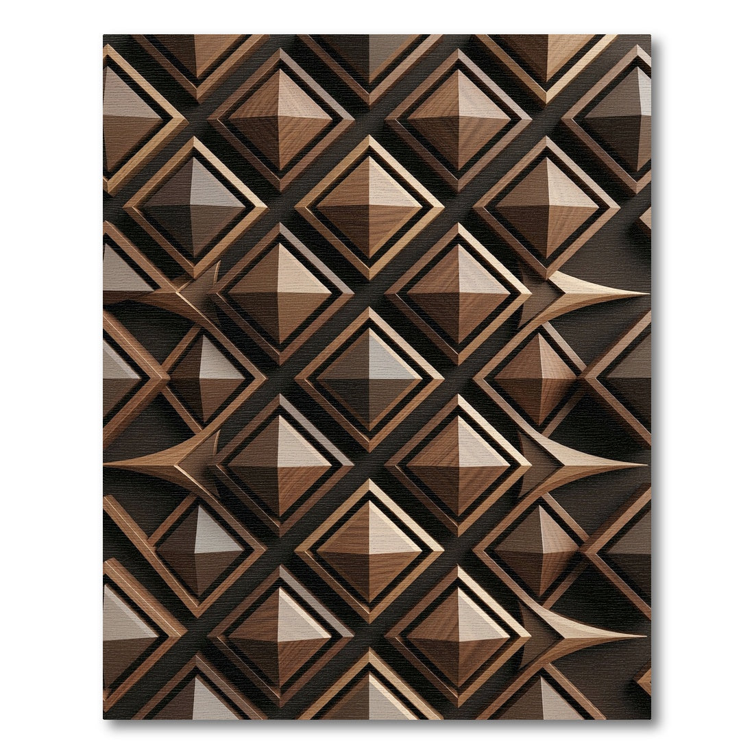 Geometric Wood Tone Pyramid Diamond Rug
