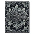 Elegant Silver Foliage Medallion Monochromatic Rug