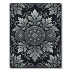 Elegant Silver Foliage Medallion Monochromatic Rug