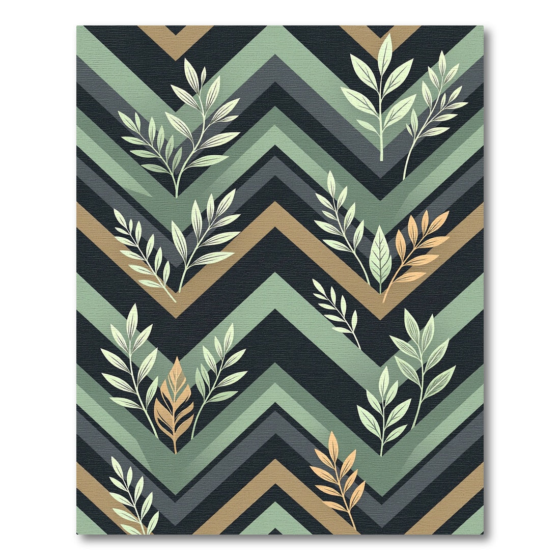 Earthy Chevron Foliage Botanical Art Rug