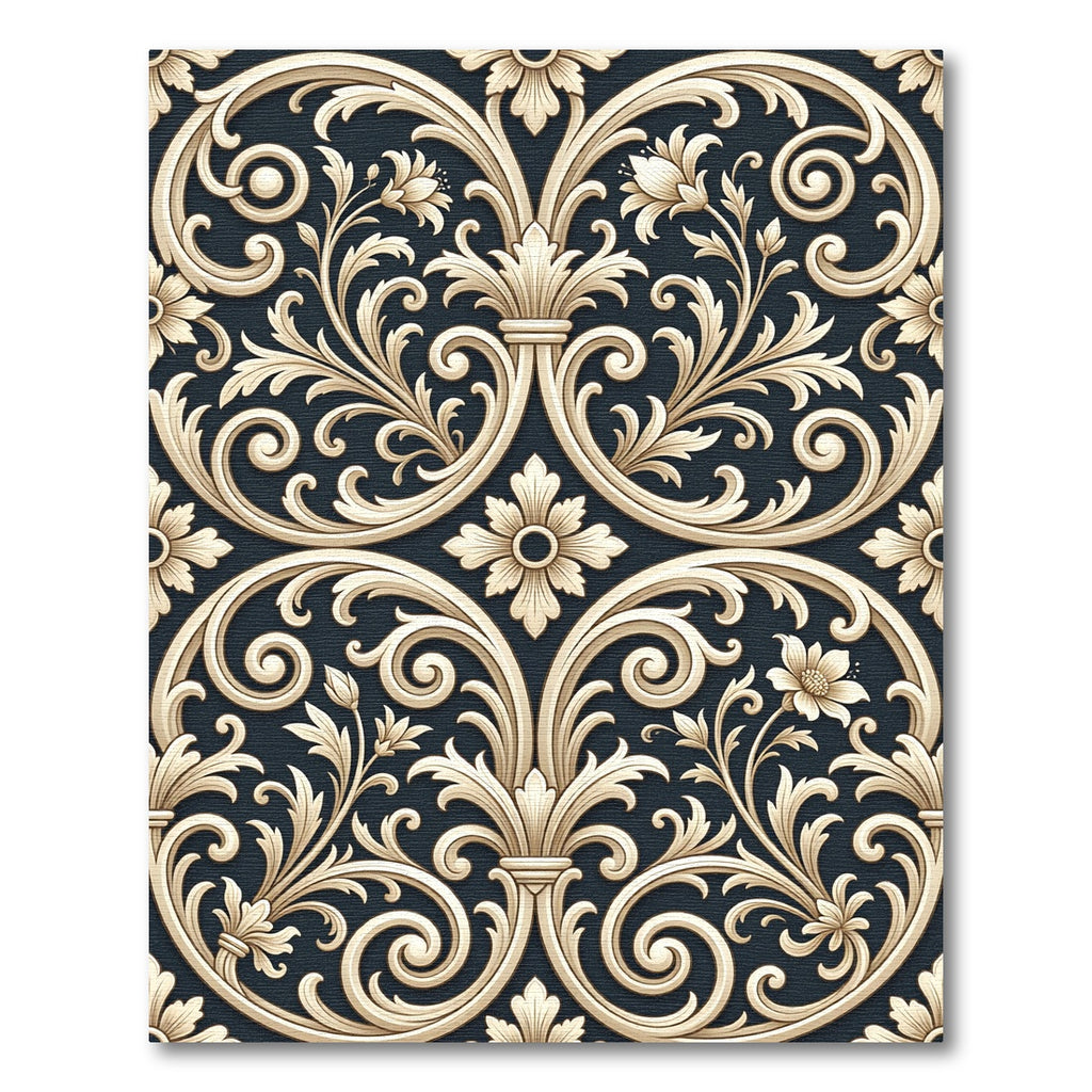 Cream Acanthus Leaf Scrollwork Rug