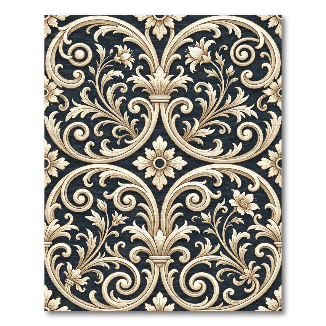 Cream Acanthus Leaf Scrollwork Rug