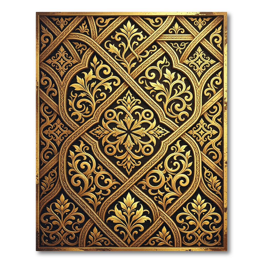 Elegant Golden Baroque Scroll Filigree Rug