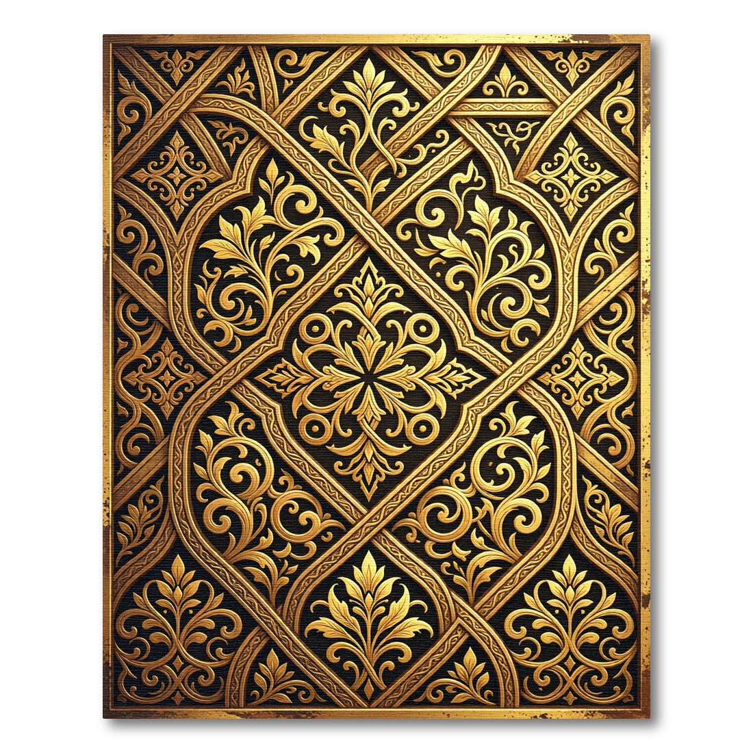 Elegant Golden Baroque Scroll Filigree Rug