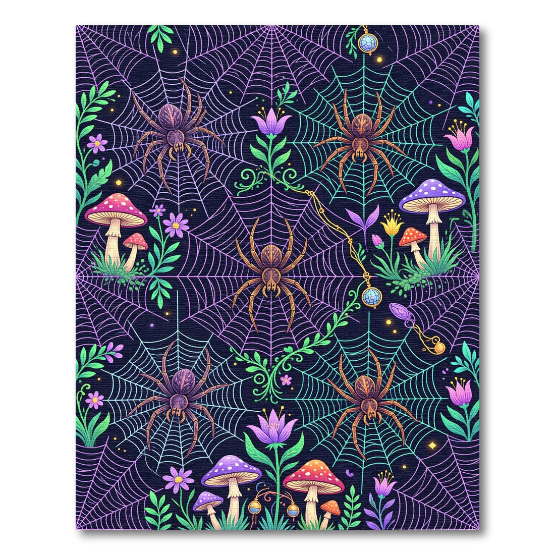Whimsical Purple Spider Web Forest Rug