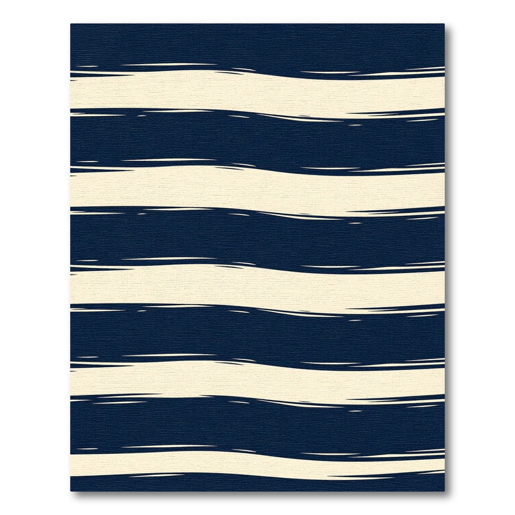 Navy Blue Brushed Wavy Horizontal Stripe Rug