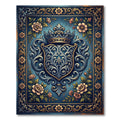 Elegant Navy Floral Crown Crest Area Rug