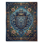 Elegant Navy Floral Crown Crest Area Rug