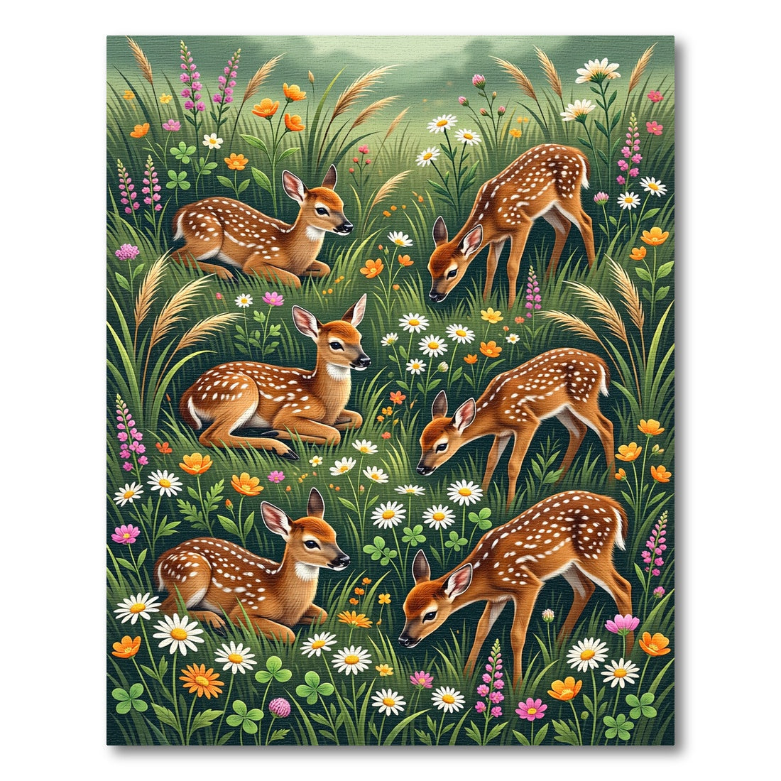 Whimsical Fawn and Wildflower Meadow Landscape Rug