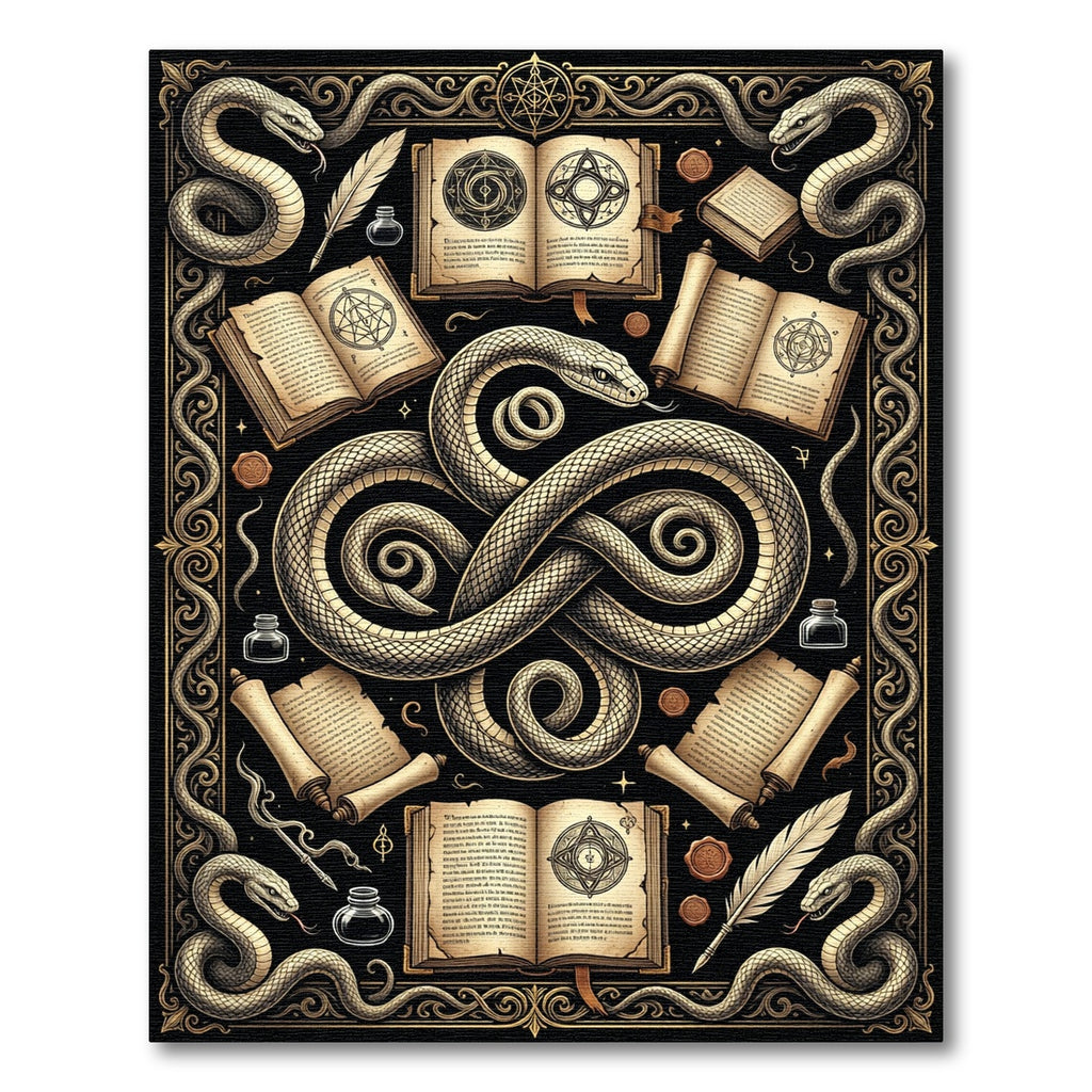 Occult Serpent Gold and Black Art Rug
