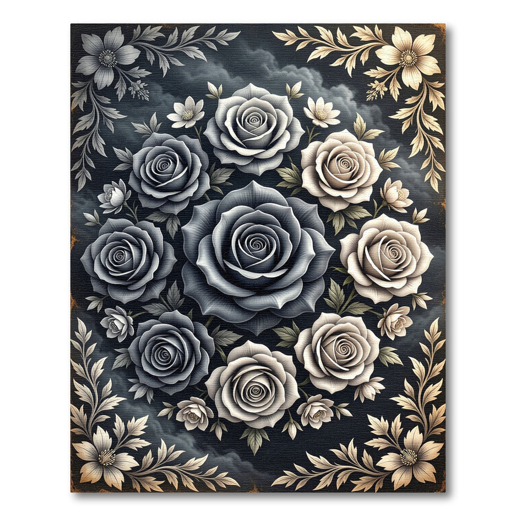 Dark Floral Blossom Arrangement Rug