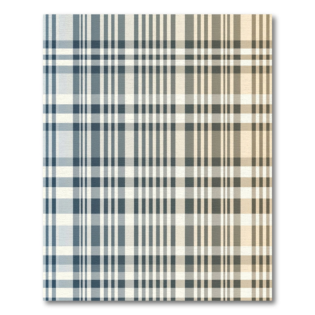Modern Blue and Beige Plaid Crosshatch Rug