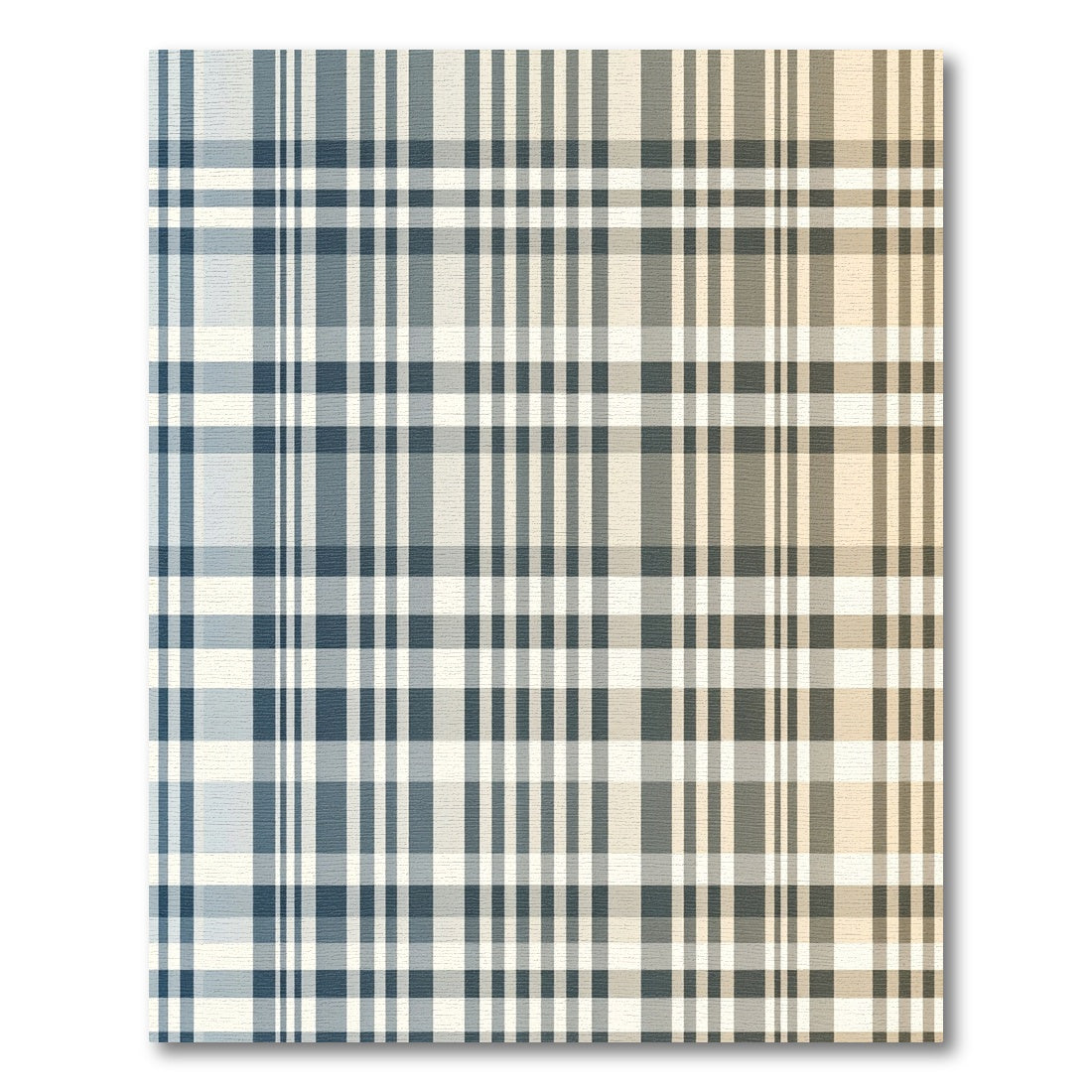 Modern Blue and Beige Plaid Crosshatch Rug