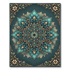 Teal Flourish Medallion with Golden Accents Rug
